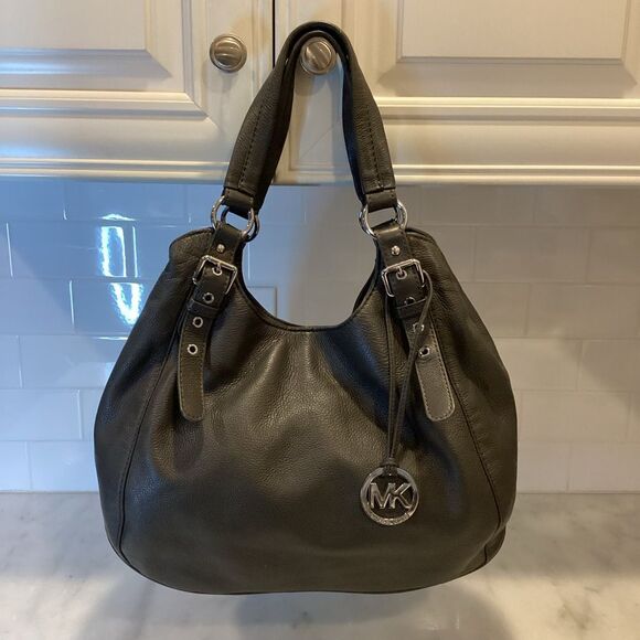 Michael Kors Bedford Belted Black Leather Satchel Shoulder Bag Handbag - Picture 2 of 15